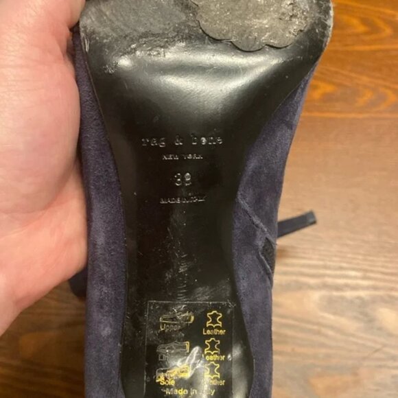 rag & bone Navy Suede Beha Ankle Boot Bootie Stiletto Heel Size 39 - Picture 4 of 10